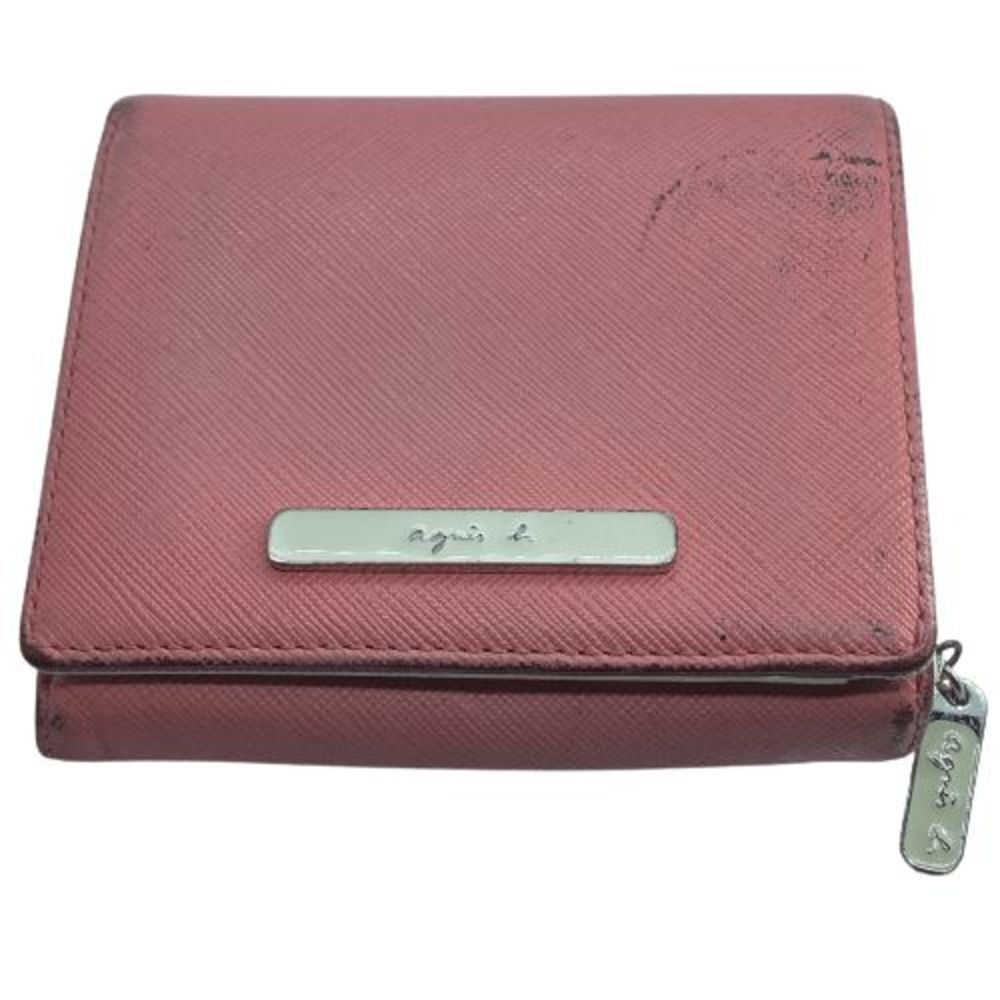 Agnes B. Pink & Off White Saffiano Leather Wallet